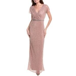 Mac Duggal 93787 V Neck Cap Sleeve Beaded Tea Length Dress Rose Pink Size 8